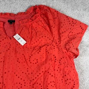 Talbots Plus 2X Eyelet Cotton Blouse Orange Split Neck Scallop Hem Top NEW tag
